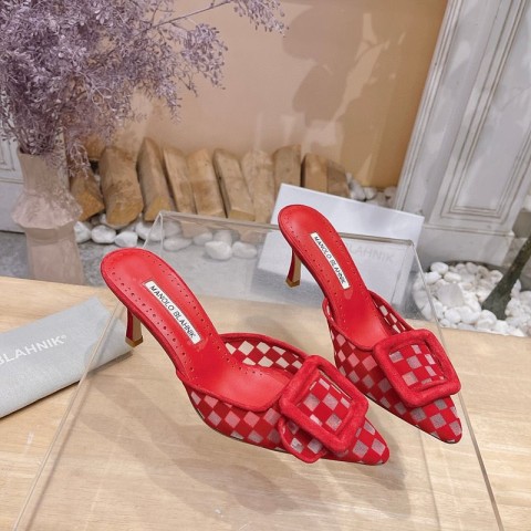 Manolo Blahnik 사각 메쉬 뮬 슬리퍼(7cm) [매장가 340만원대]