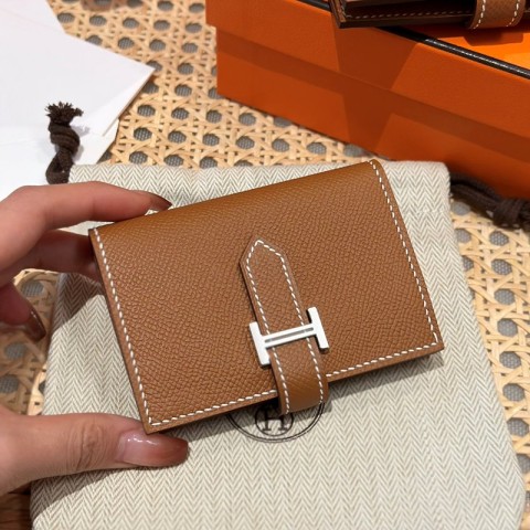 [하이엔드급] Hermes 에르메스 베안 카드 홀더 지갑 Bearn Card Holder Wallet / CK37 브라운골드 엡솜 은장